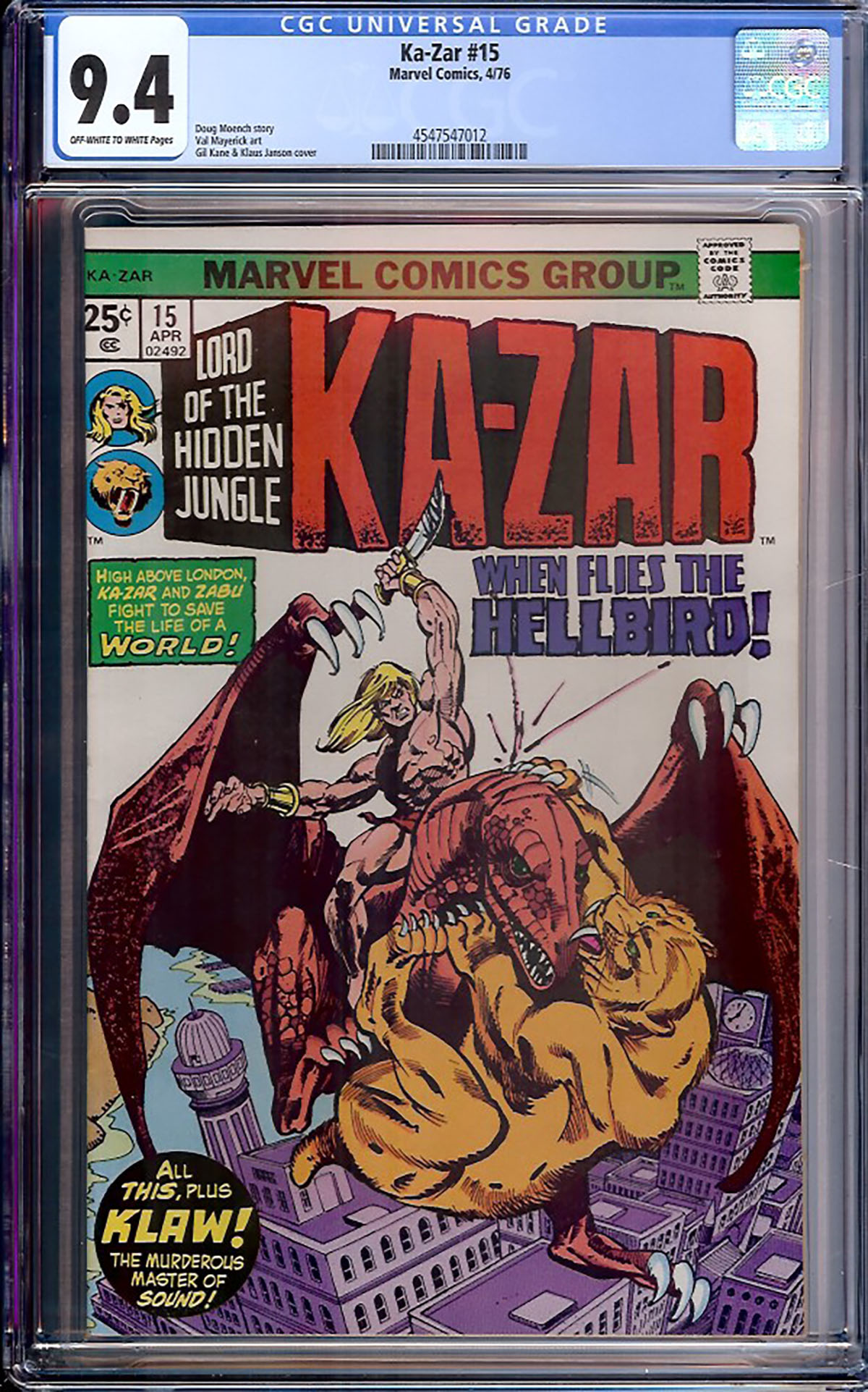 Ka-Zar #15 CGC 9.4 ow/w