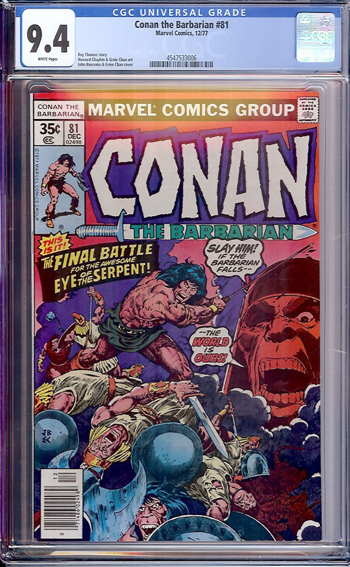 Conan The Barbarian #81 CGC 9.4 w