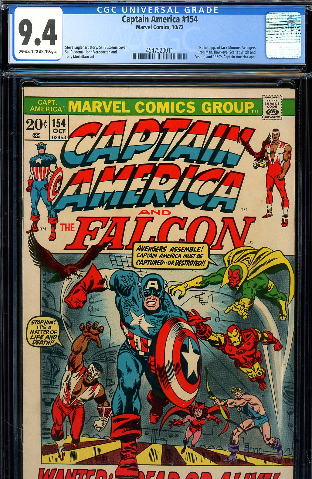 Captain America #154 CGC 9.4 ow/w