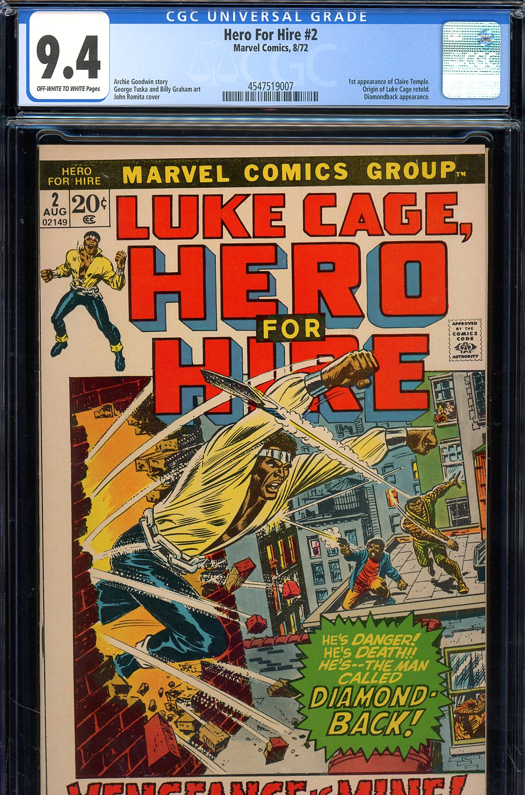 Hero For Hire #2 CGC 9.4 ow/w