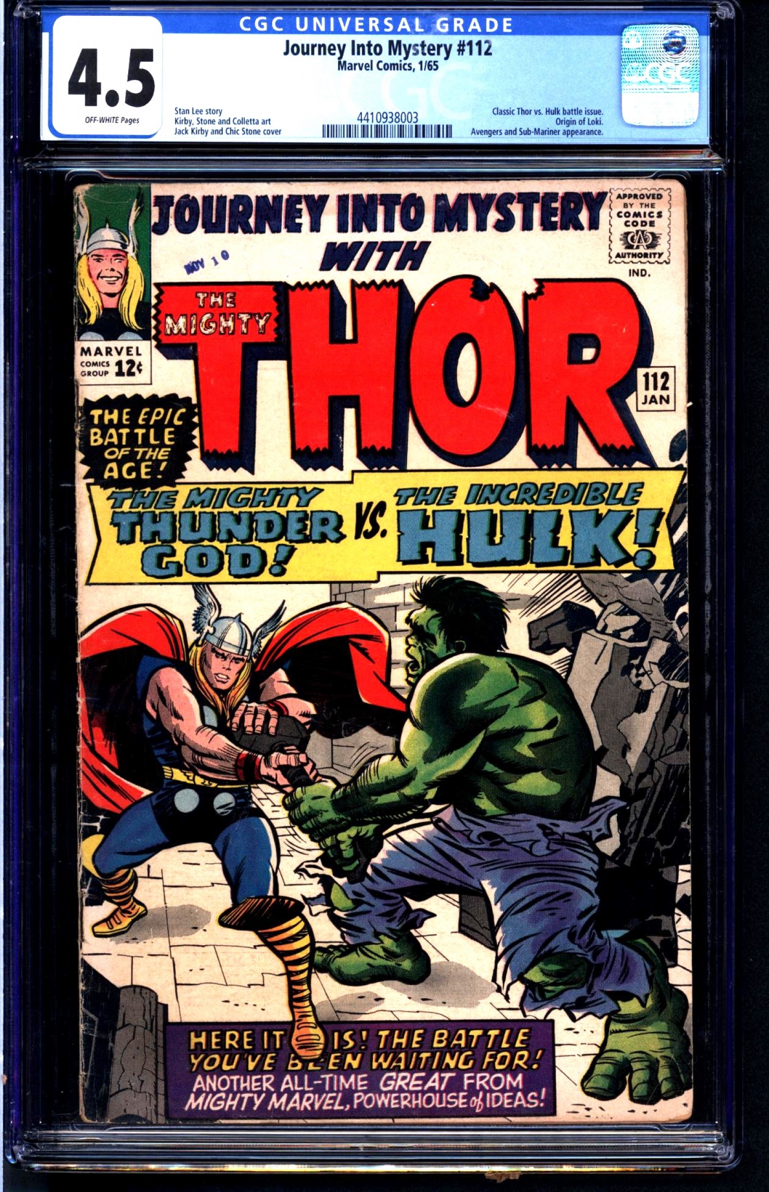 Journey Into Mystery #112 CGC 4.5 ow
