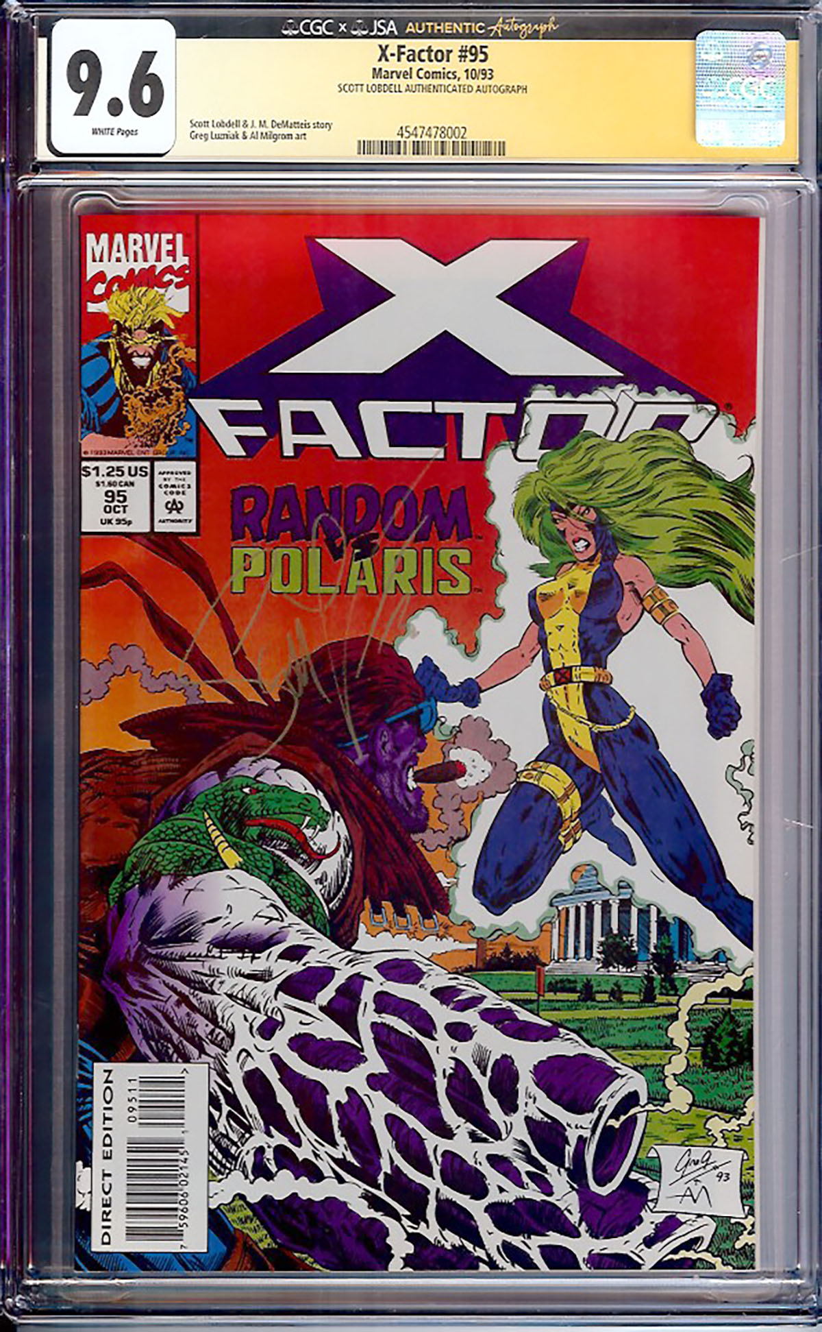 X-Factor #95 CGC 9.6 w SCOTT LOBDELL AUTHENTICATED AUTOGRAPH