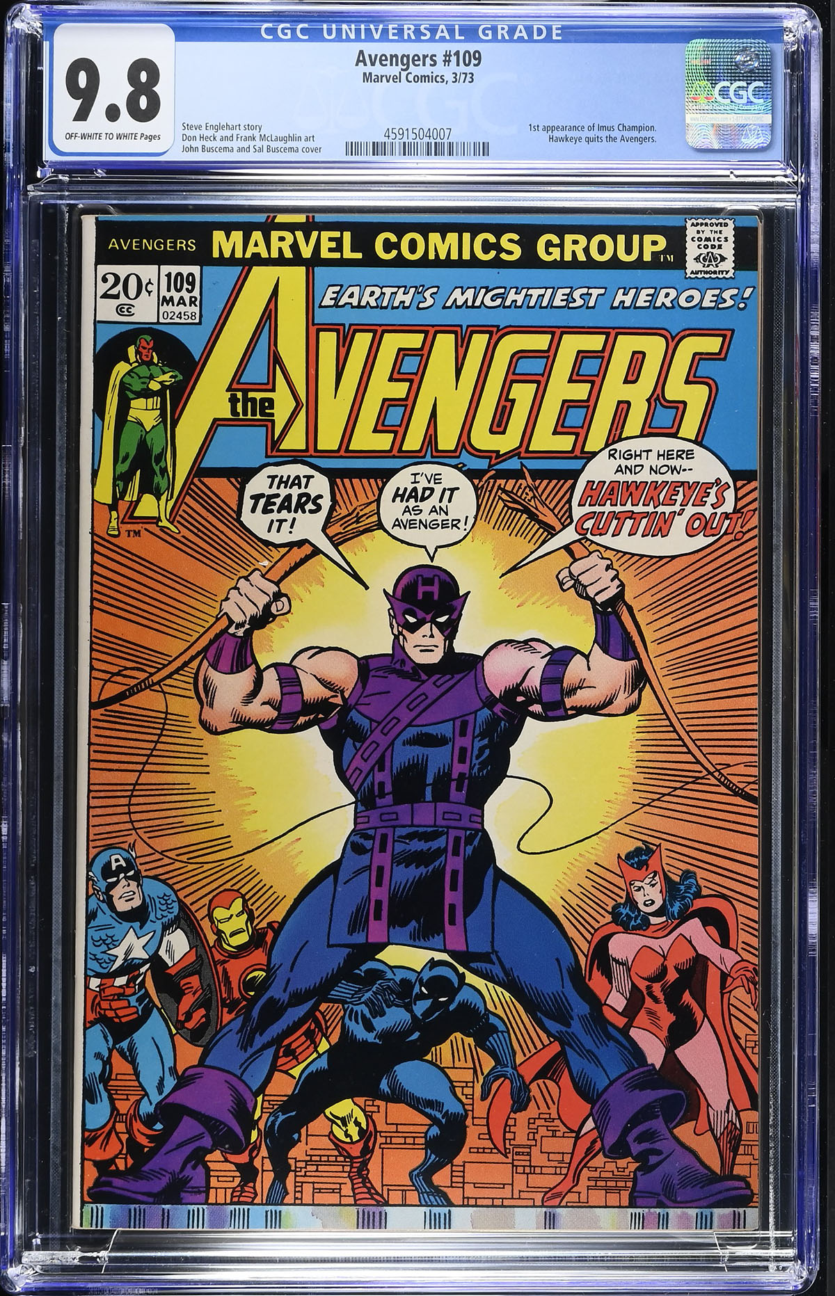 Avengers #109 CGC 9.8 ow/w