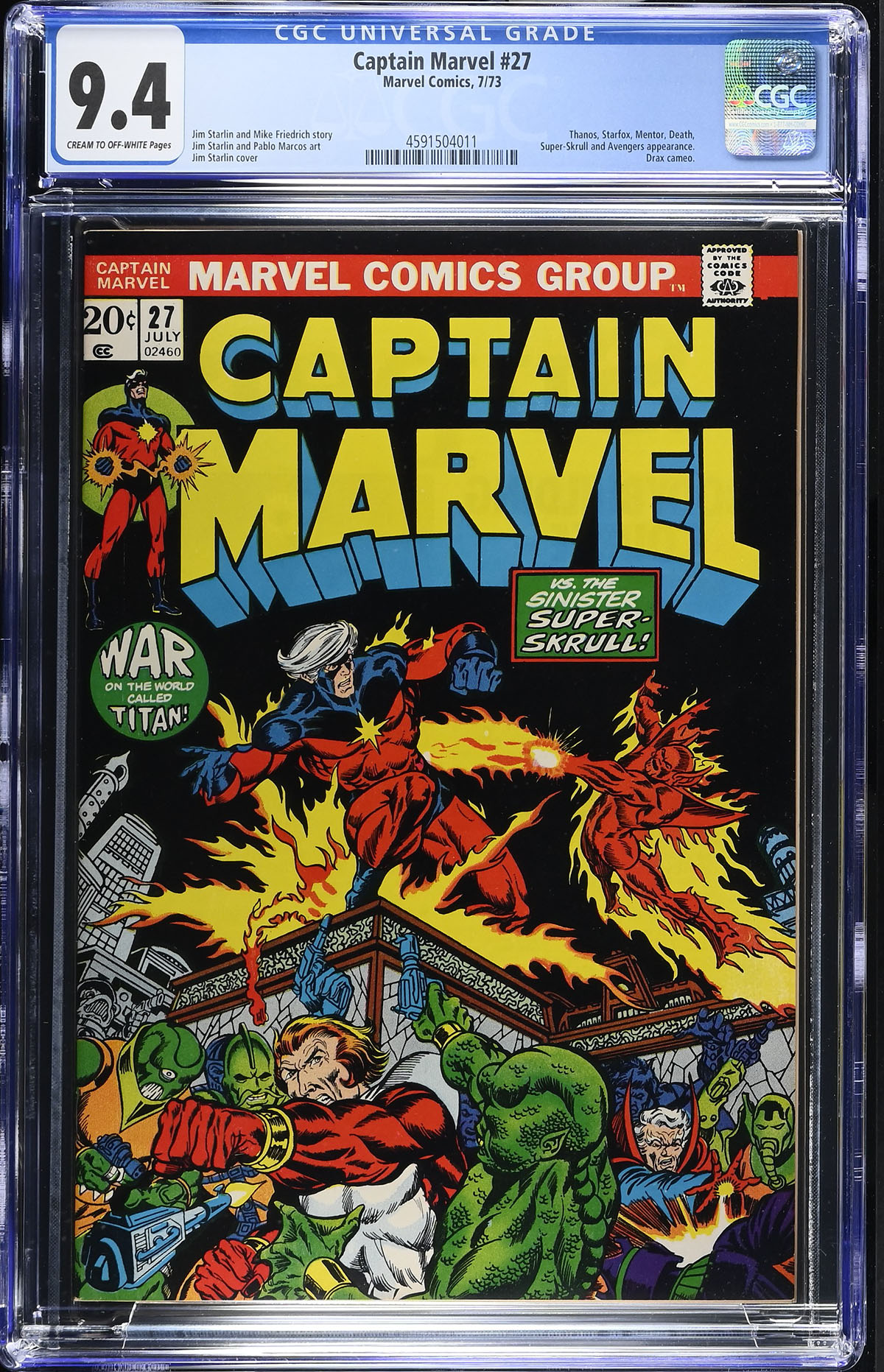 Captain Marvel #27 CGC 9.4 cr/ow