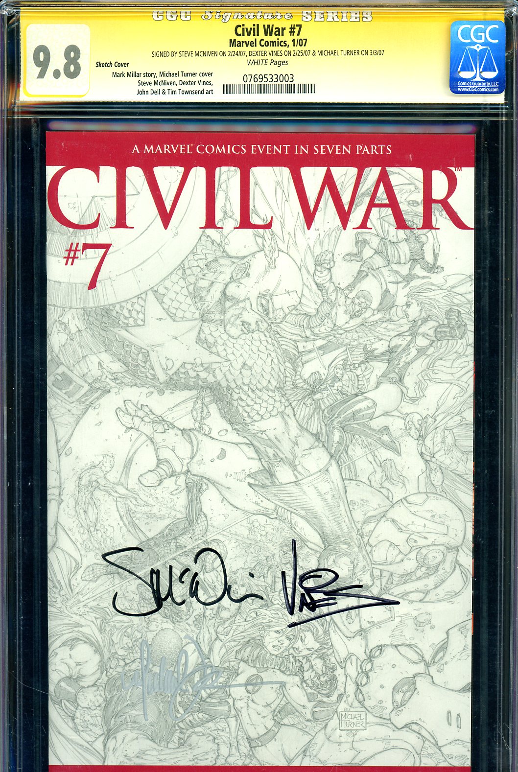 Civil War #7 CGC 9.8 w Sketch Cover