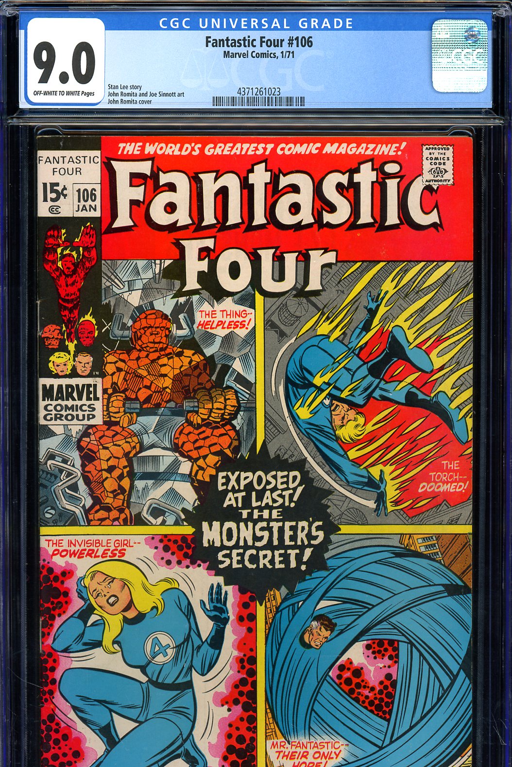 Fantastic Four #106 CGC 9.0 ow/w