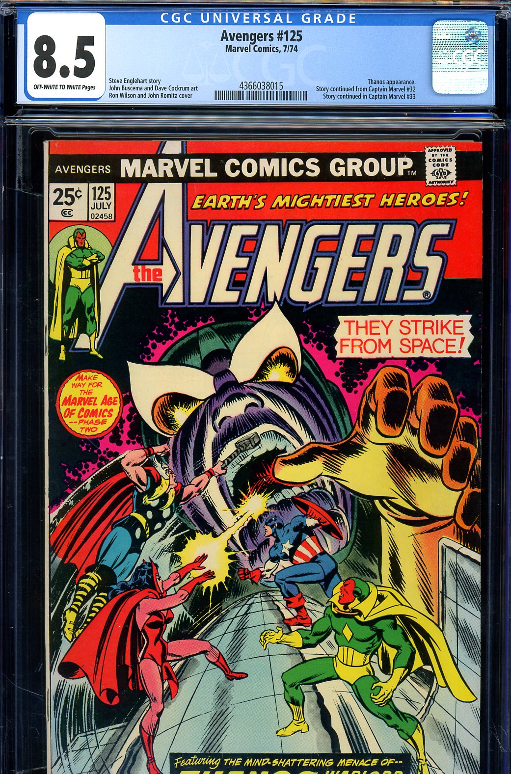 Avengers #125 CGC 8.5 ow/w