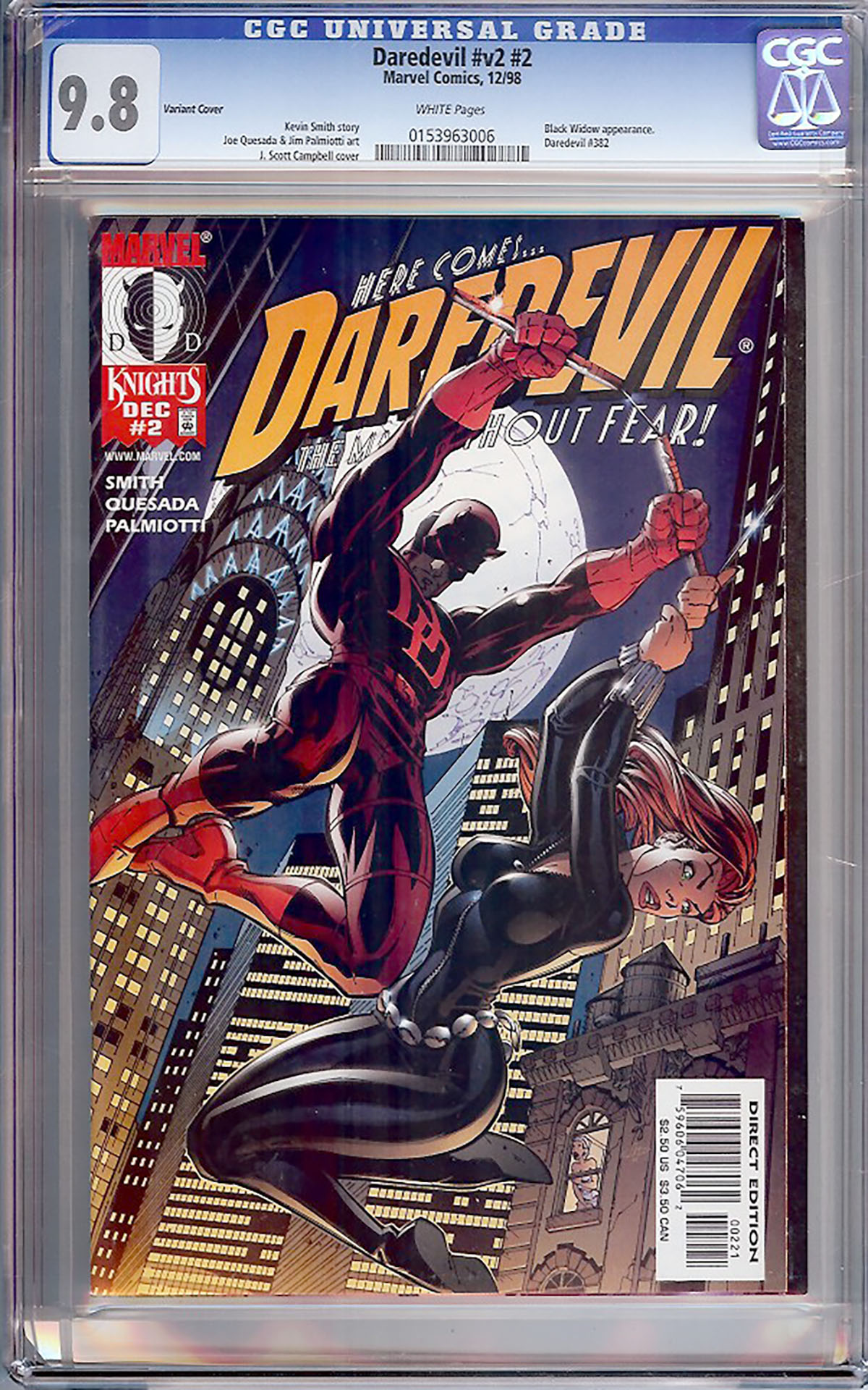Daredevil Vol 2 #2 CGC 9.8 w Variant Cover