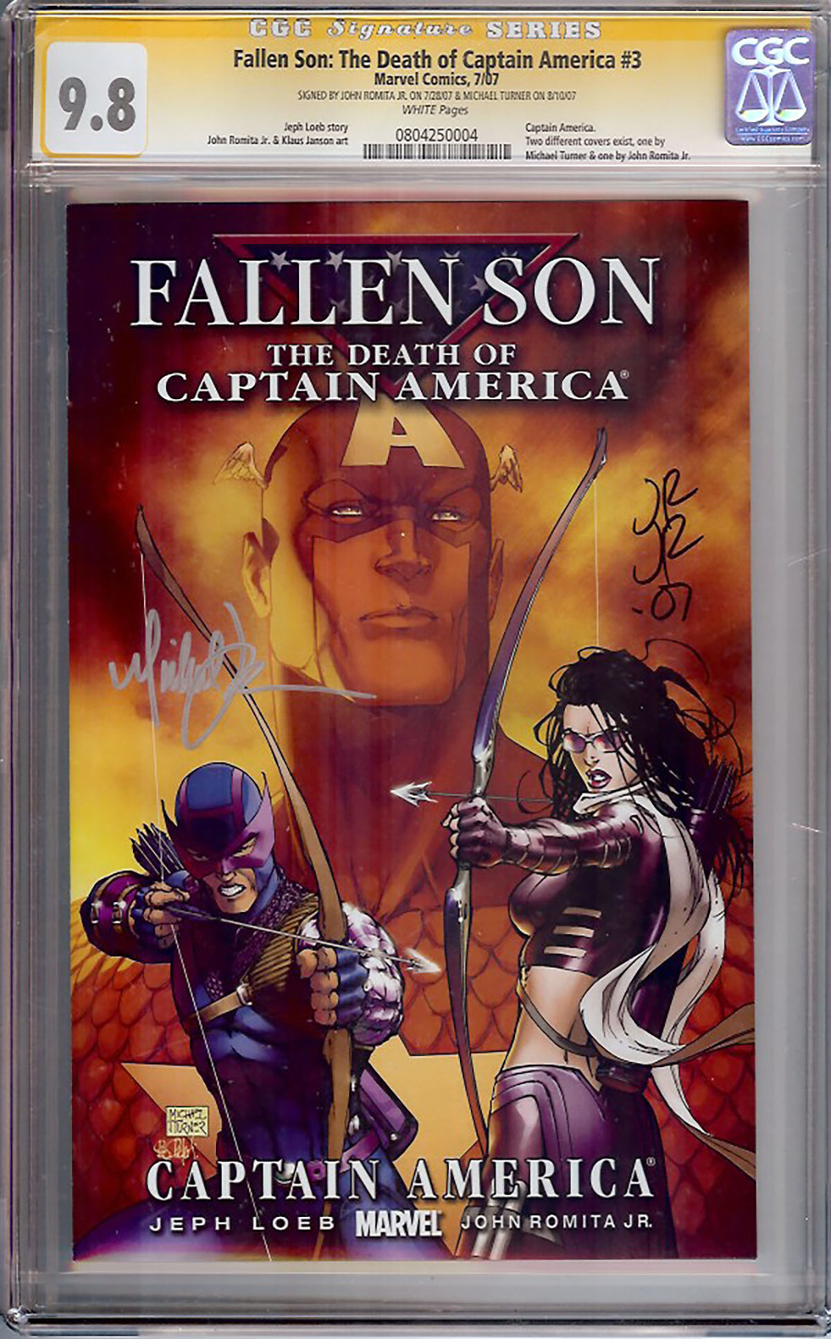 Fallen Son: The Death of Captain America #3 CGC 9.8 w CGC Signature SERIES