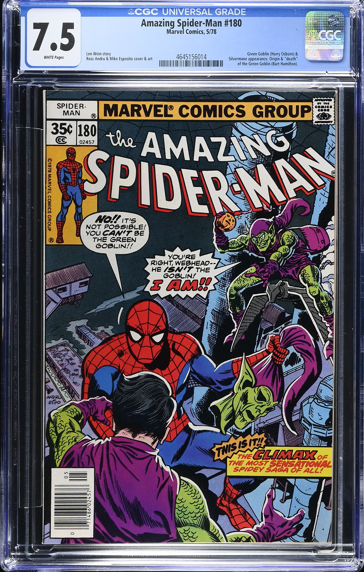 Amazing Spider-Man #180 CGC 7.5 w