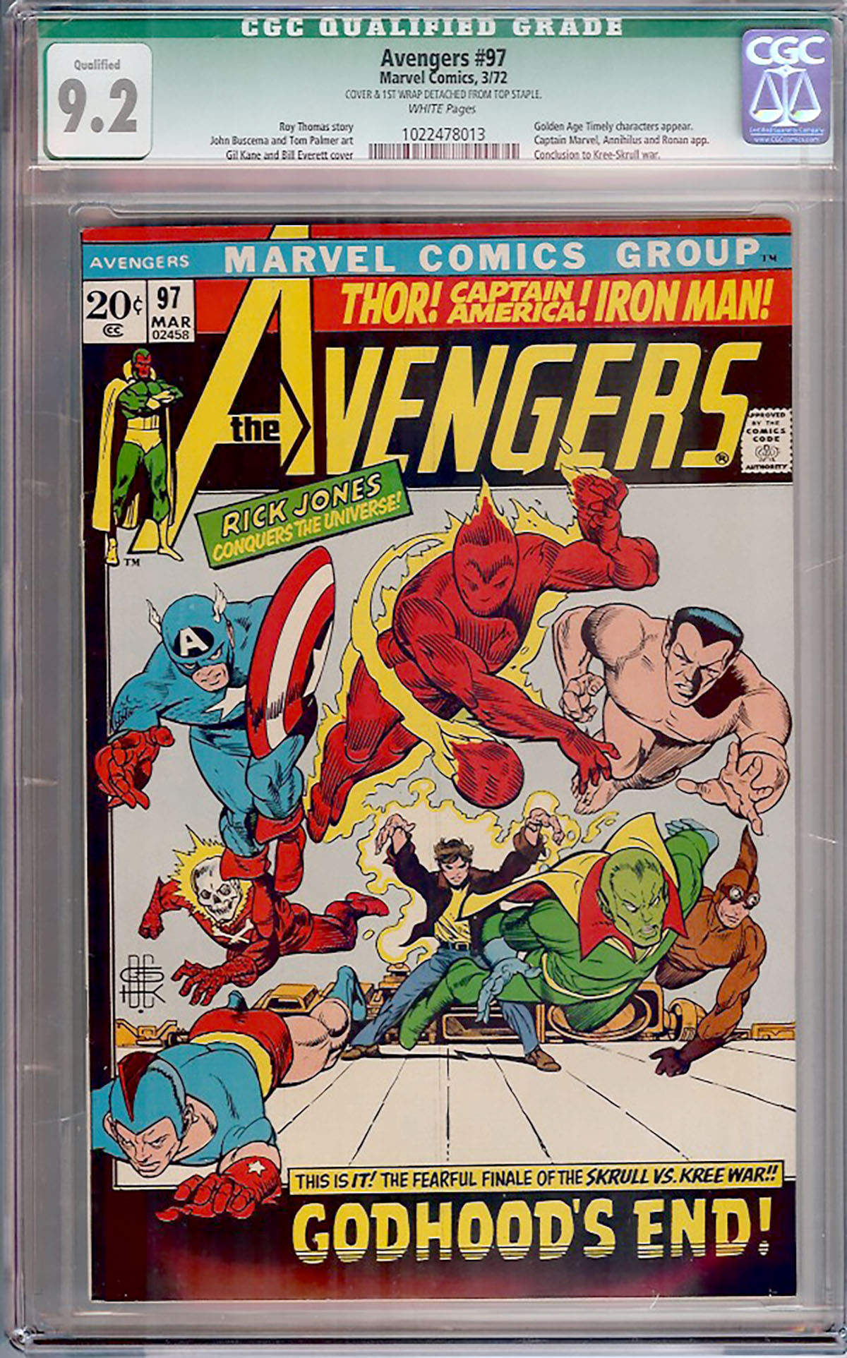 Avengers #97 CGC 9.2 w