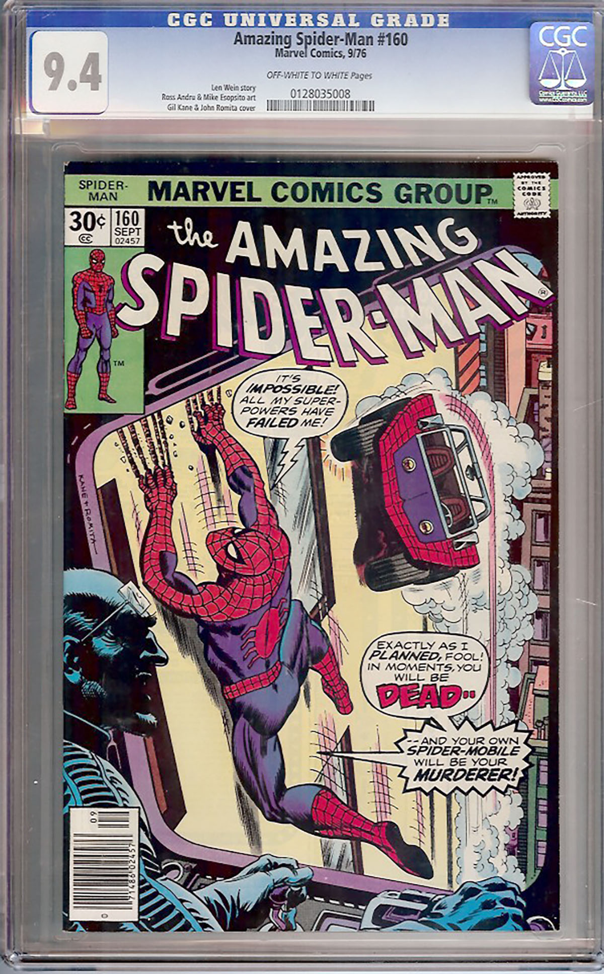 Amazing Spider-Man #160 CGC 9.4 ow/w