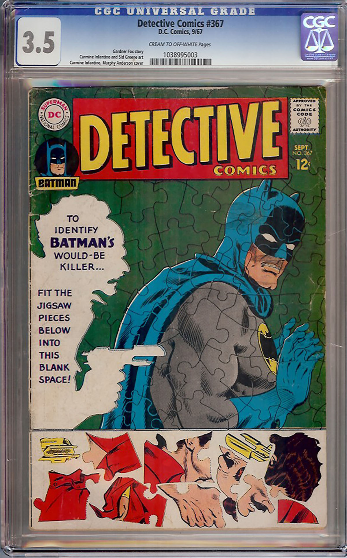 Detective Comics #367 CGC 3.5 cr/ow