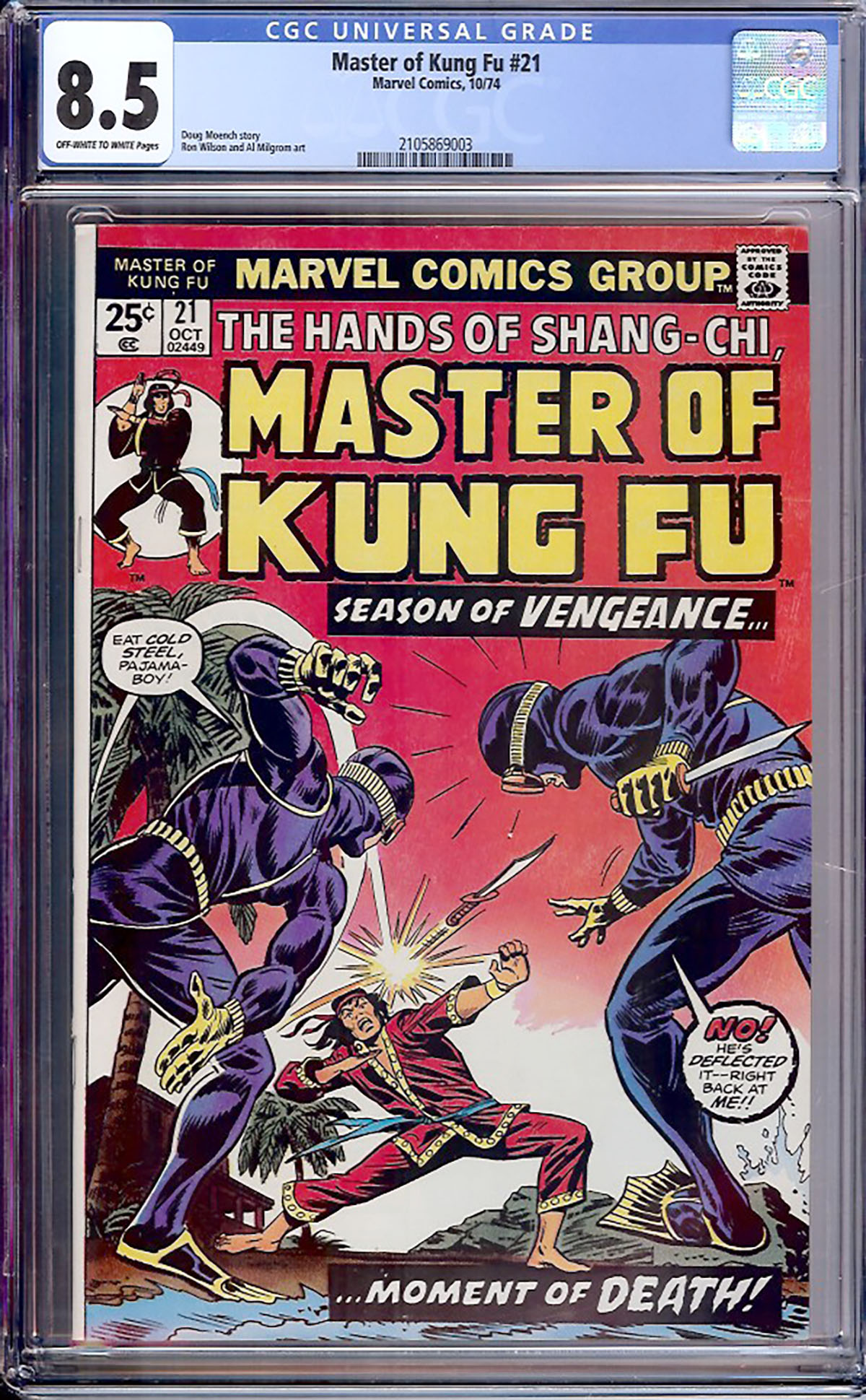 Master of Kung Fu #21 CGC 8.5 ow/w