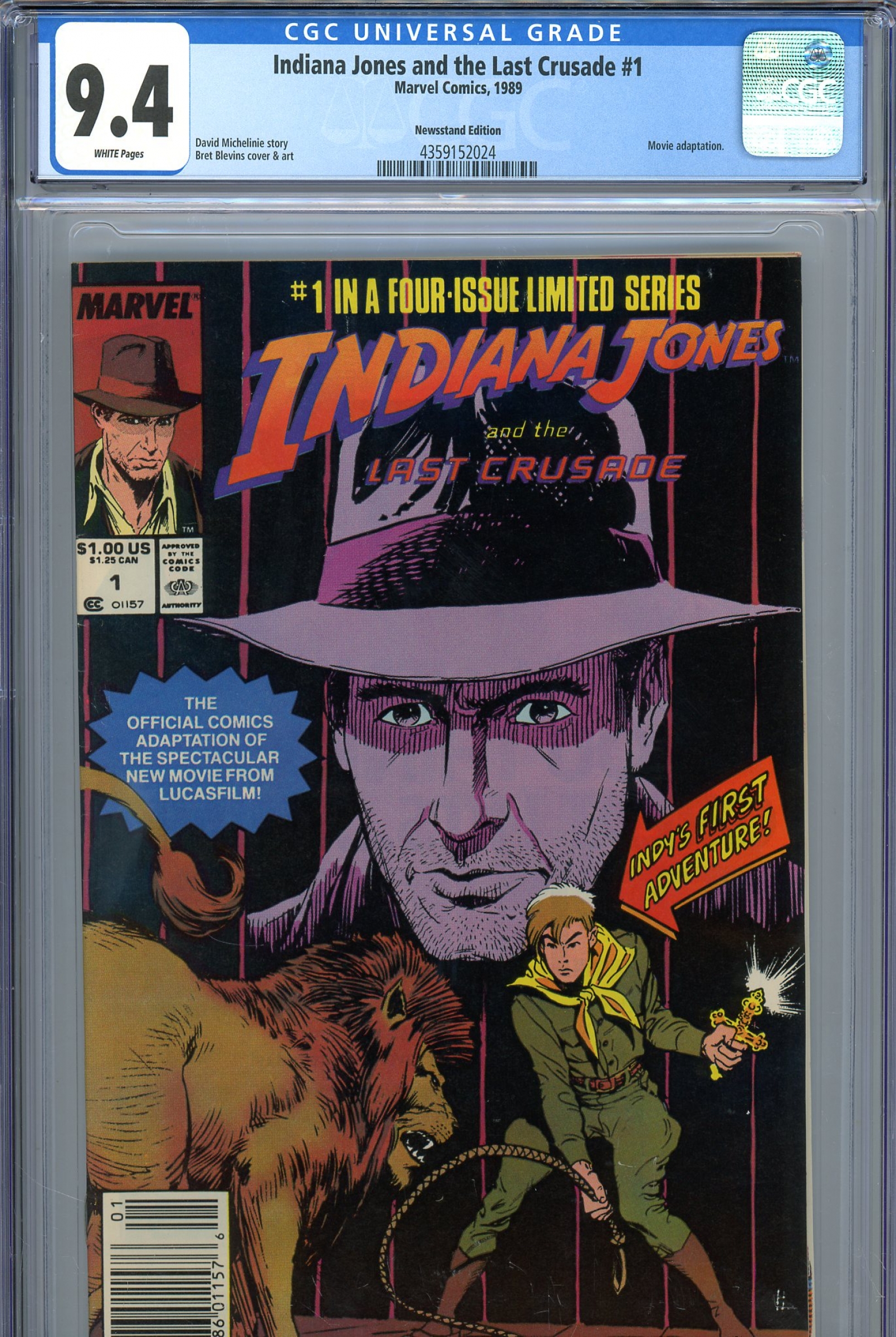 Indiana Jones and the Last Crusade #1 CGC 9.4 w Newsstand Edition