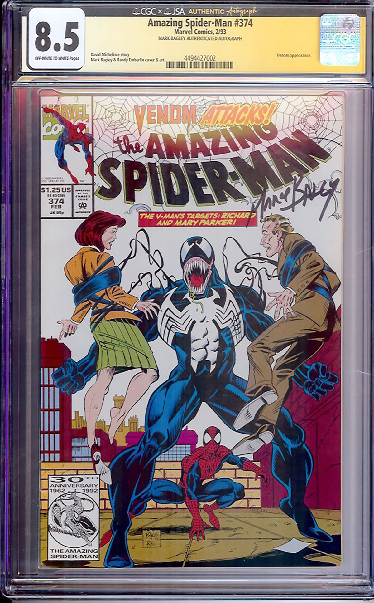 Amazing Spider-Man #374 CGC 8.5 ow/w CGC Signature SERIES