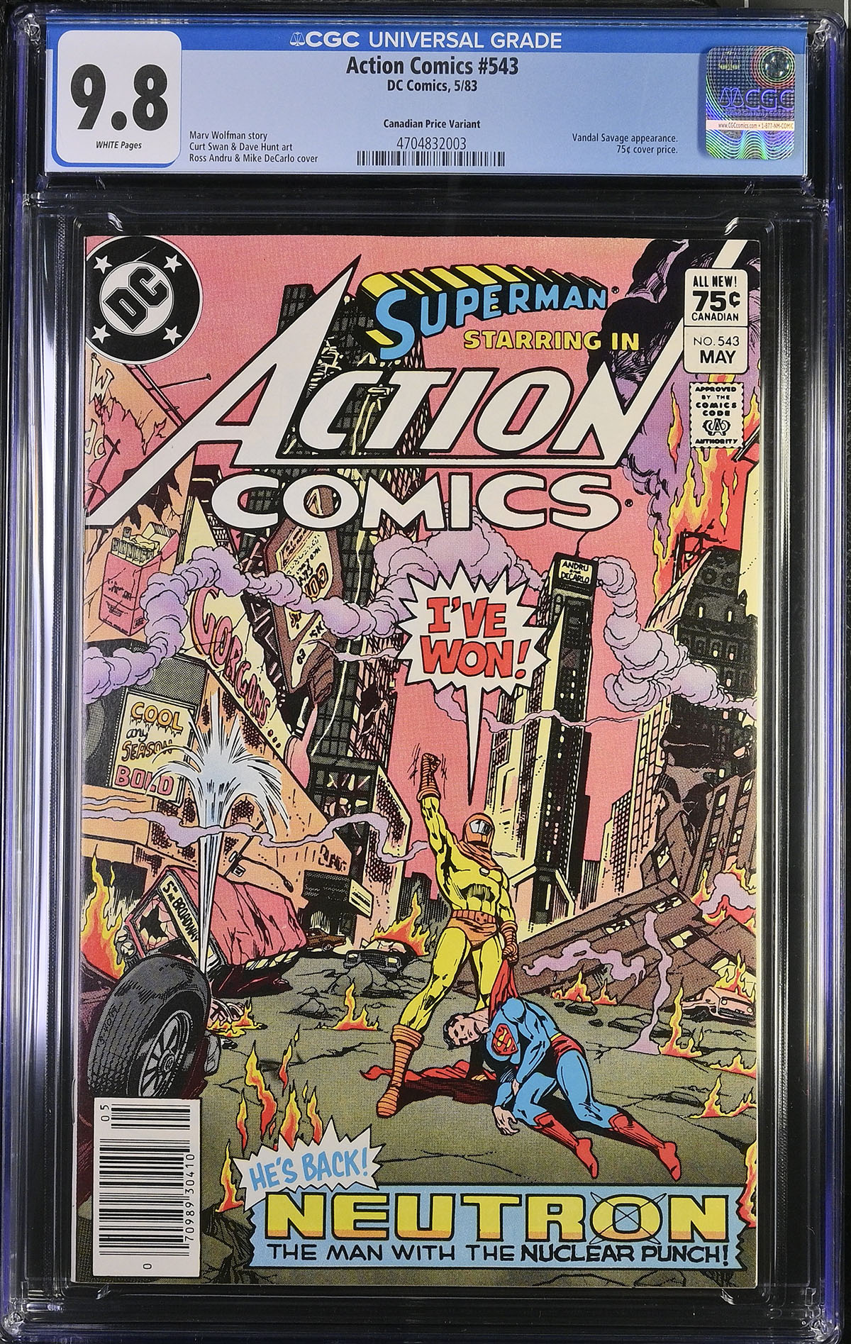 Action Comics #543 CGC 9.8 w Canadian Price Variant