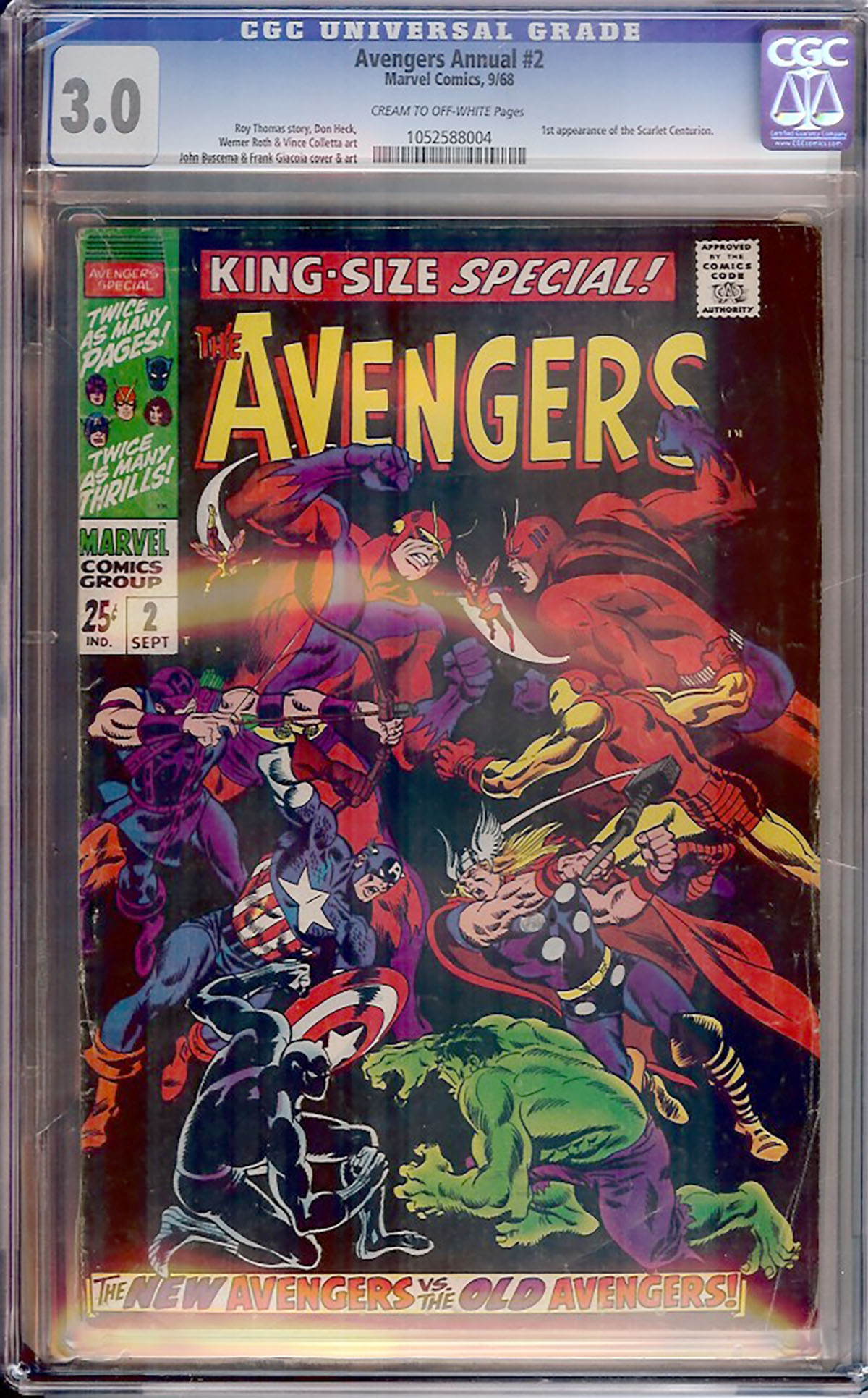 Avengers Annual #2 CGC 3.0 cr/ow