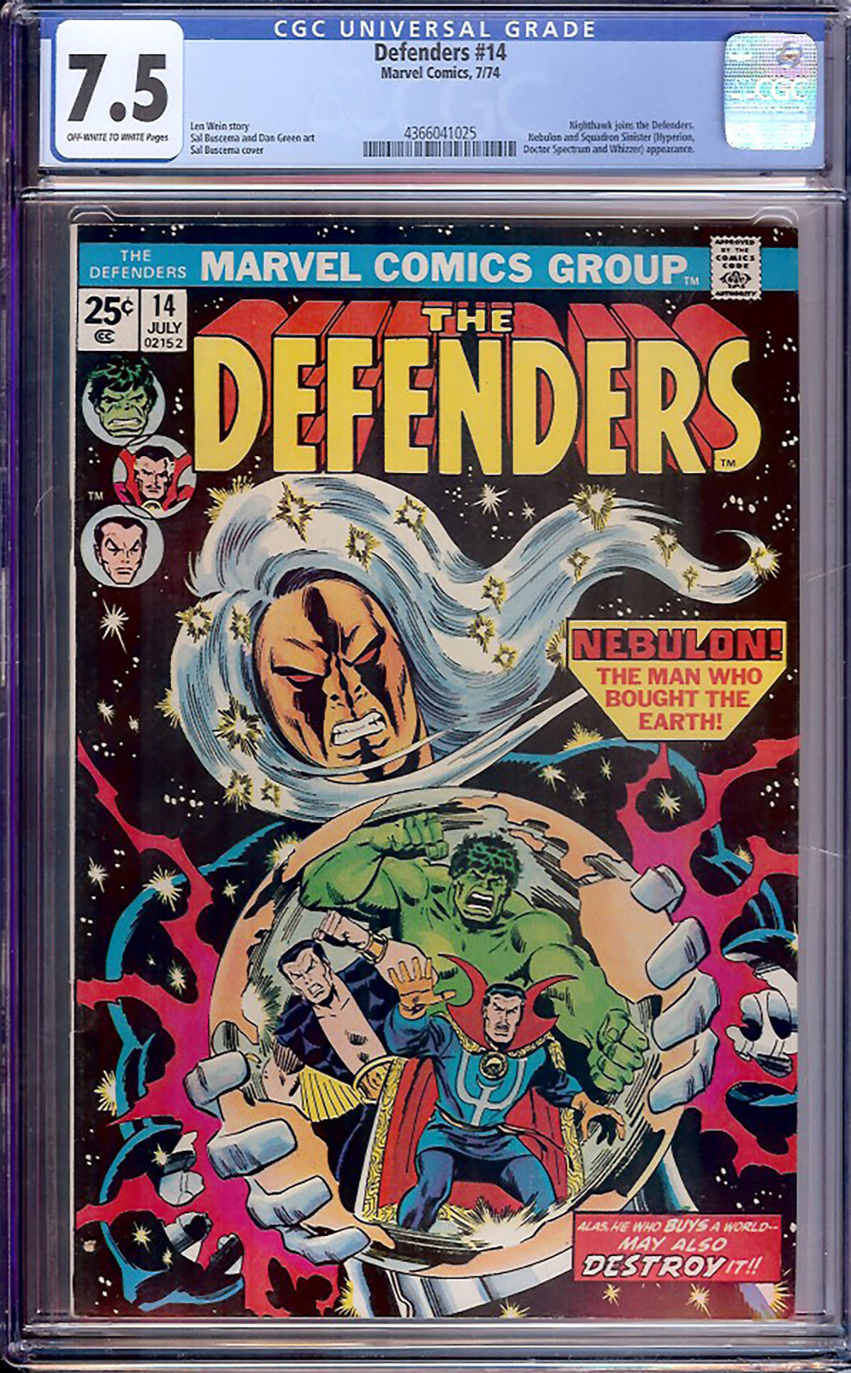 Defenders #14 CGC 7.5 ow/w