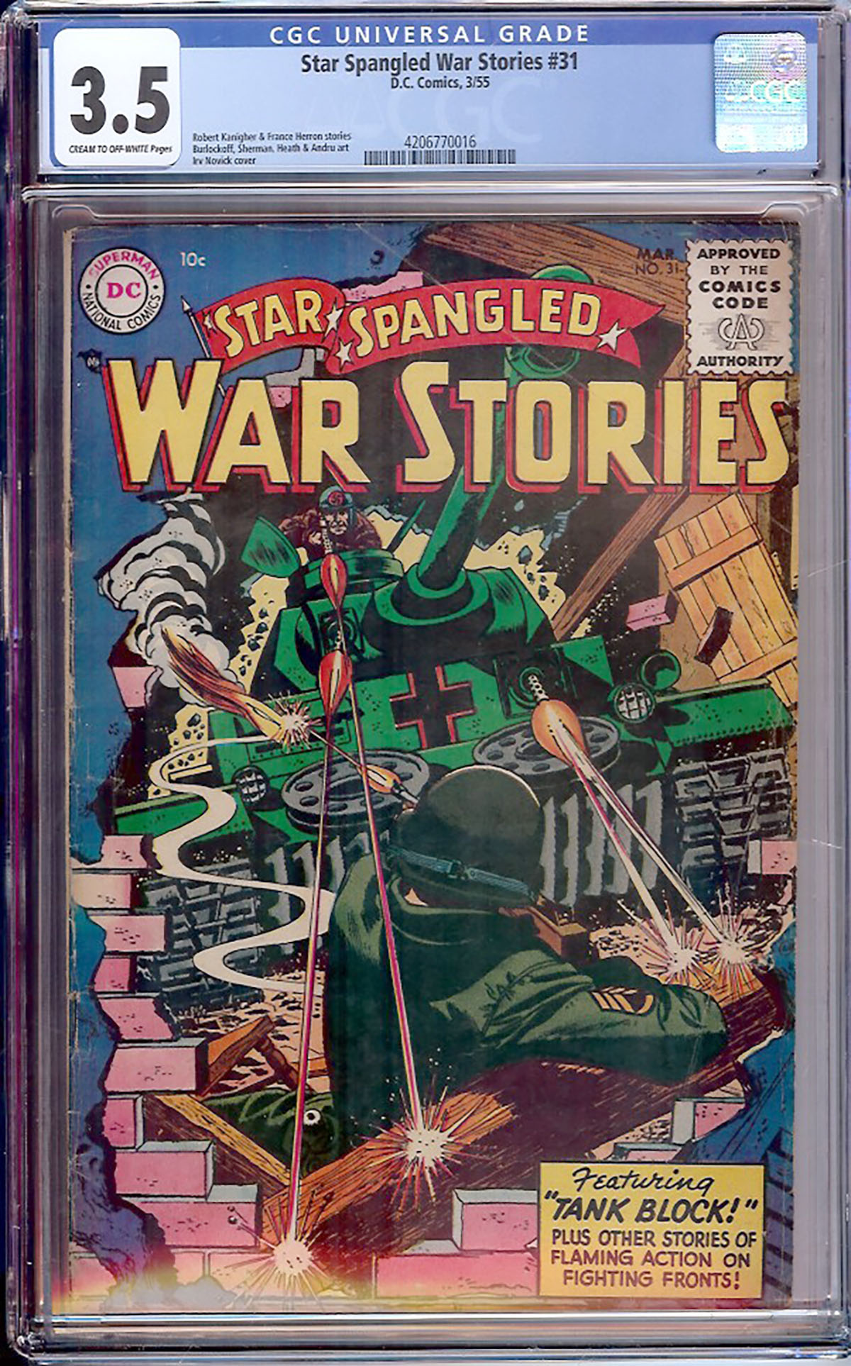 Star Spangled War Stories #31 CGC 3.5 cr/ow