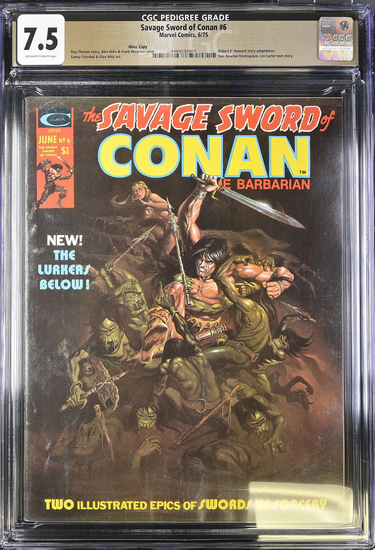Savage Sword of Conan #6 CGC 7.5 ow/w Mass. Copy