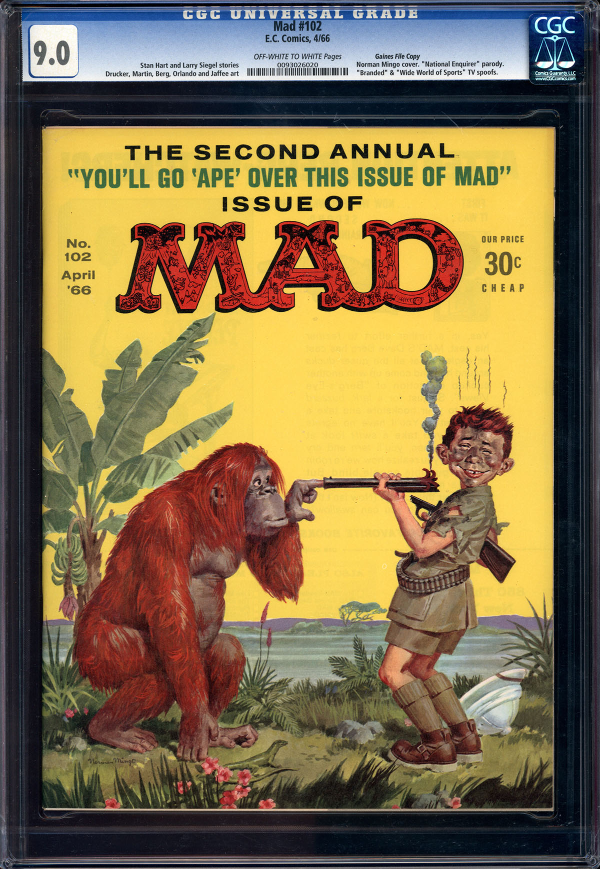 Mad #102 CGC 9.0 ow/w Gaines File Copy
