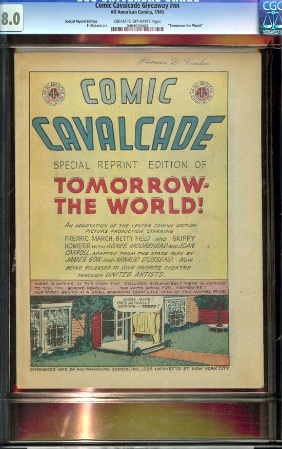 Comic Cavalcade Giveaway #1 CGC 8.0 cr/ow Special Edition